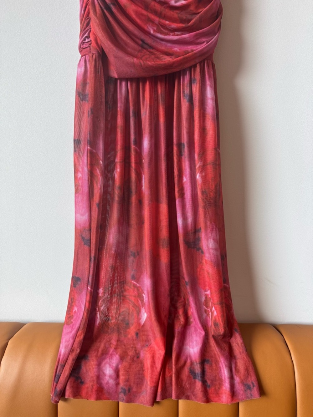 Elliatt Red Pink Ruched Mermaid Maxi Dress Roses Wedding Guest Cocktail Medium M - Picture 12 of 14